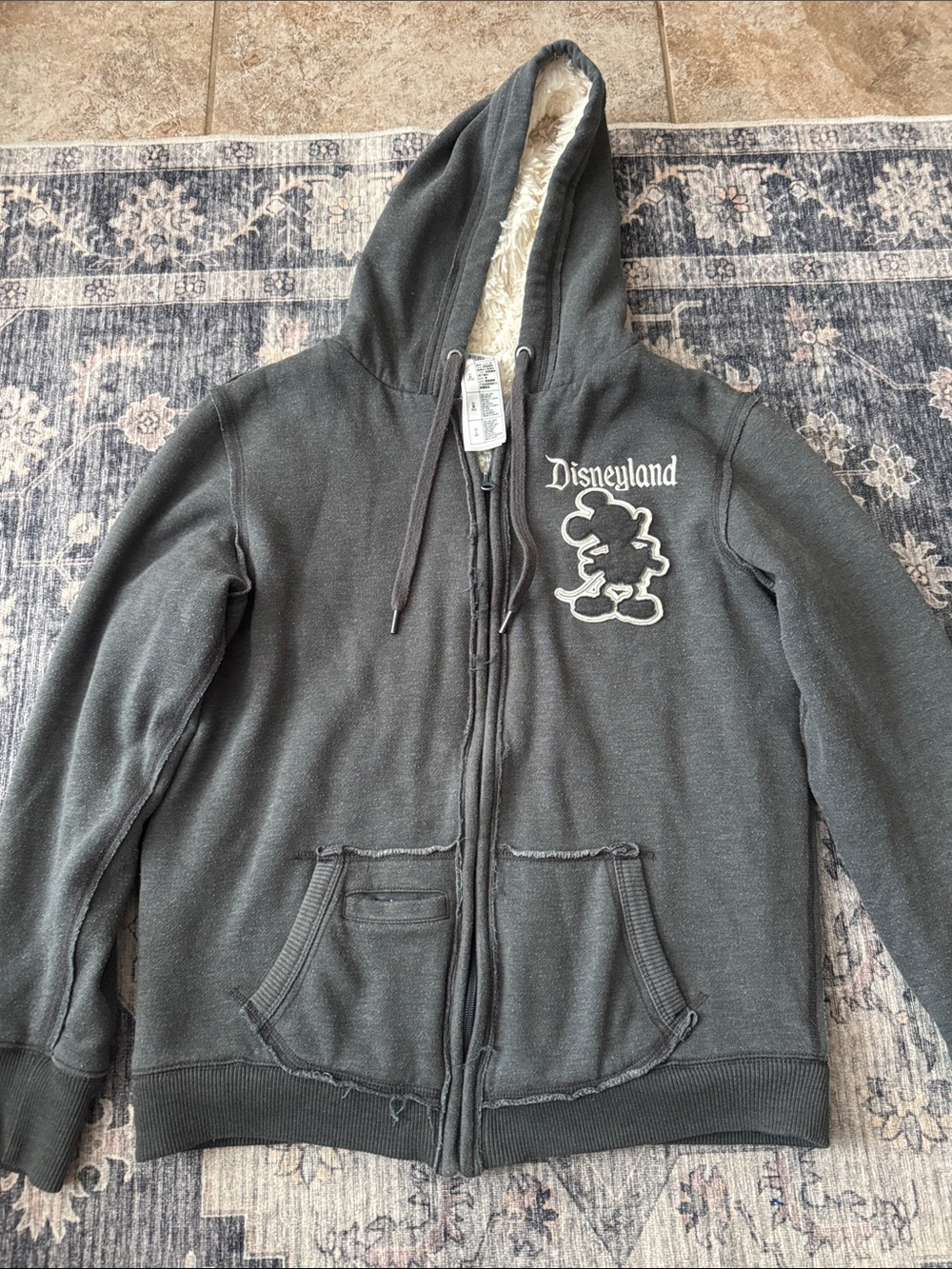 Disney Charcoal Hooded Zip-Up Sweatshirt with Disneyland Embroidered Mickey